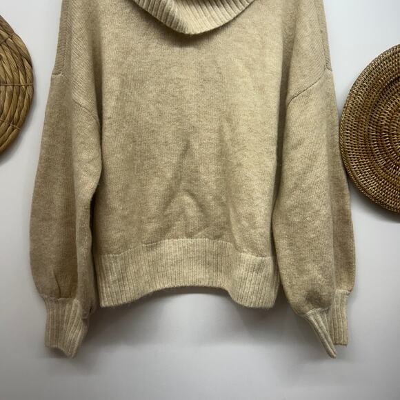 Express x Negin Mirsalehi Neutral Beige  Oversized Cowl Neck Knit Sweater Medium - Picture 4 of 6